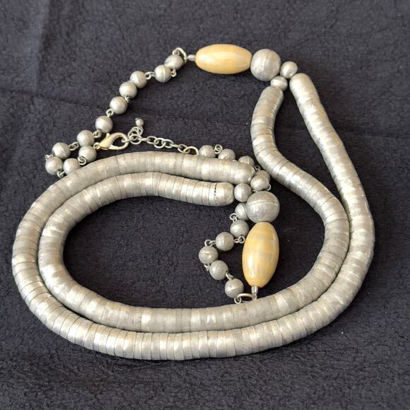 Vintage Tribal Silver Tone Necklace 2 Strand 867g 2 Resin Beads Heavy 1970s-90s - Picture 1 of 7